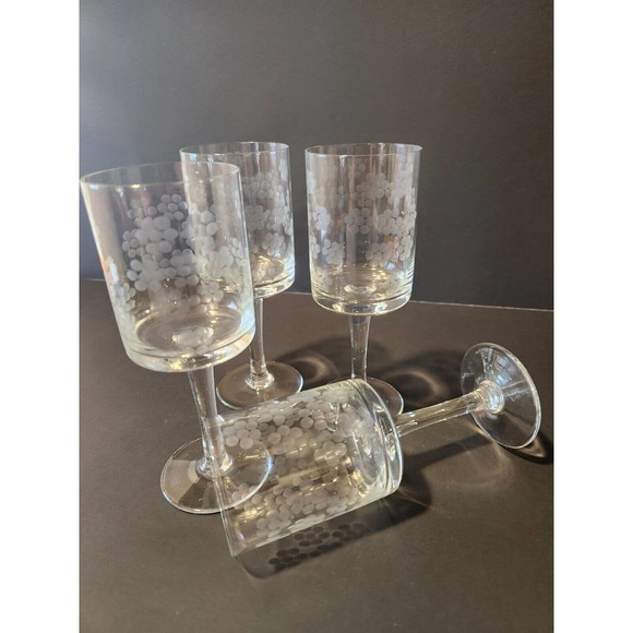 4 MCM Vtg Etched Flowers Floral Sherry Cordial Wine Glasses 7" Aperitif - Picture 4 of 11